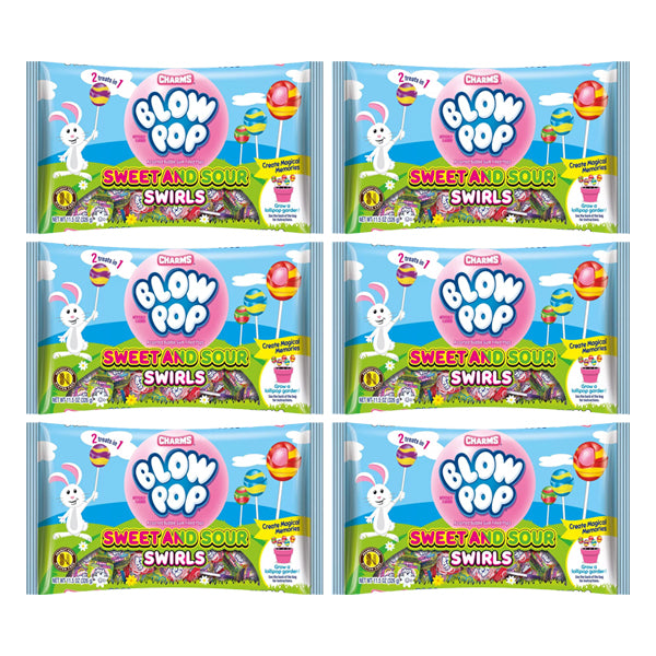 6 Pack - Charms Blow Pops Sweet And Sour Swirls Assorted Bubble Gum Filled  Pops - 11.5 oz