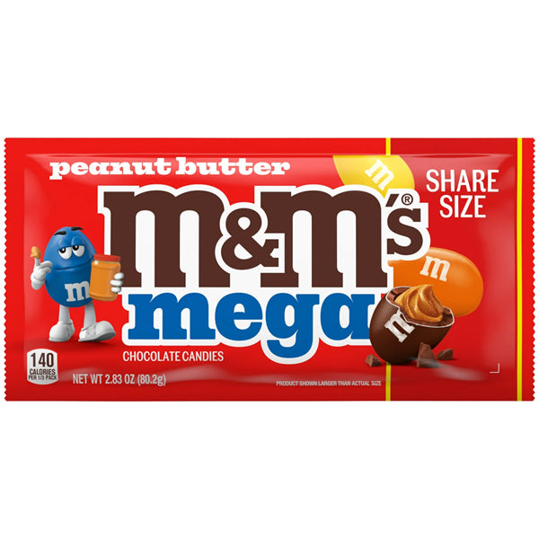 12 Pack - M&M'S Mega Peanut Butter Milk Chocolate Candy Share Size 2.83oz Bags