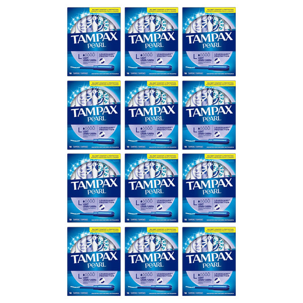 12 Pack - Tampax Pearl Light Absorbency Tampon with Leakguard Protection 18ct