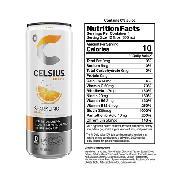 24 Pack - CELSIUS Sparkling Orange Essential Energy Drink 12oz