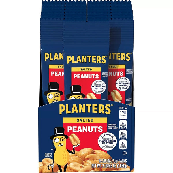 3 Pack - Planters Dry Roasted Salted Peanuts 2.25oz 15 Count Each