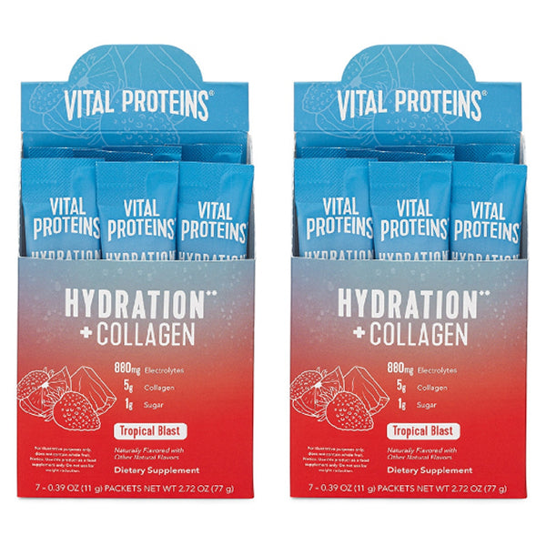 2 Pack - Vital Proteins Hydration + Collagen Packs Tropical Blast 0.39oz 7 Count Each