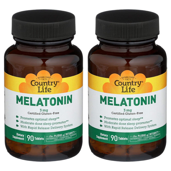 2 Pack -Country Life Melatonin Rapid Release, 3 mg 90 Tablets Each