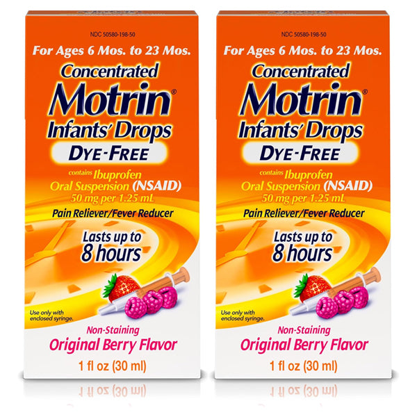 2 Pack - Motrin Infants Concentrated Liquid Medicine Drops with Ibuprofen Berry Flavor 1oz