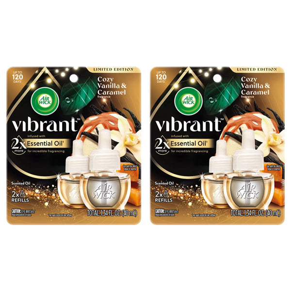 2 Pack - Air Wick Scented Oil Air Freshener Vanilla & Warm Caramel 1.34oz 2 Count Each