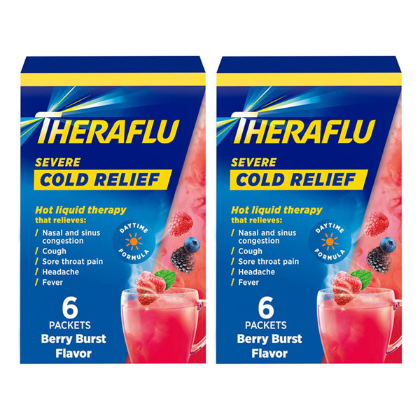 2 Pack - Theraflu Powder for Daytime Severe Cold and Cough Berry Burst 6ct Each