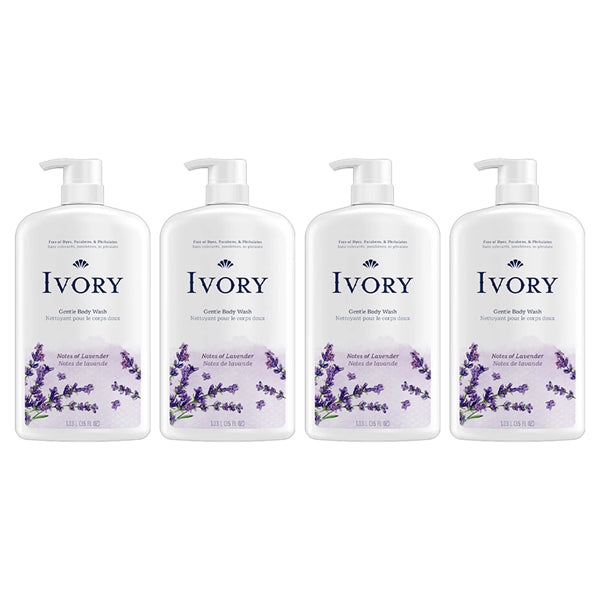 4 Pack - Ivory Mild & Gentle Body Wash, Lavender Scent 1.03 L