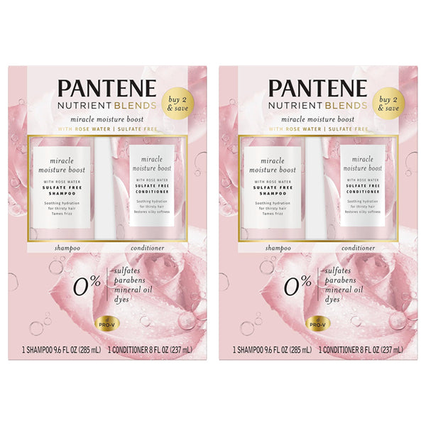 2 Pack -Pantene Nutrient Blends Shampoo & Conditioner Set Rose Water