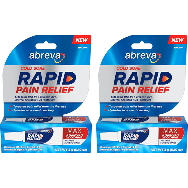 2 Pack -Abreva Cold Sore Treatment Rapid Pain Relief Cream 3 Grams Each