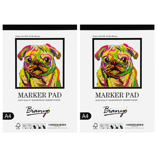 2 Pack - Bianyo Bleedproof Marker Paper Pad A4 (8.27"X11.69") 50 Sheets 18 LB / 70 GSM