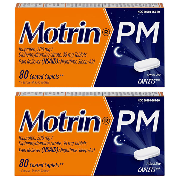 2 Pack - Motrin PM Caplets, 200 mg Ibuprofen & 38 mg Sleep Aid 80 ct Each