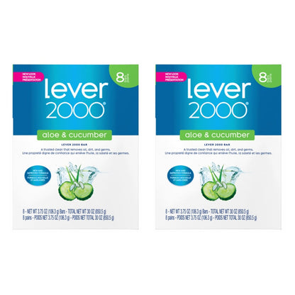 2 Pack - Lever 2000 Refreshing Bar Soap With Aloe & Cucumber 3.75oz 8 Count Each