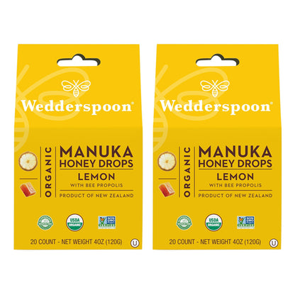 2 Pack - Wedderspoon Organic Manuka Lemon Honey Drops 20 Count Each