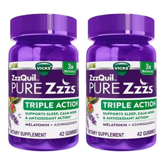 2 Pack - ZzzQuil Pure Zzzs Triple Action Gummy Melatonin Sleep Supplement 42ct