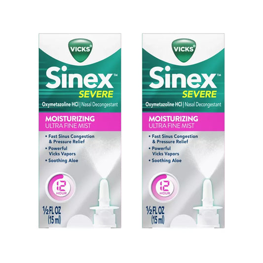 2 Pack - Vicks Sinex Severe Moisturizing Ultra Fine Mist Nasal Spray 265 Sprays