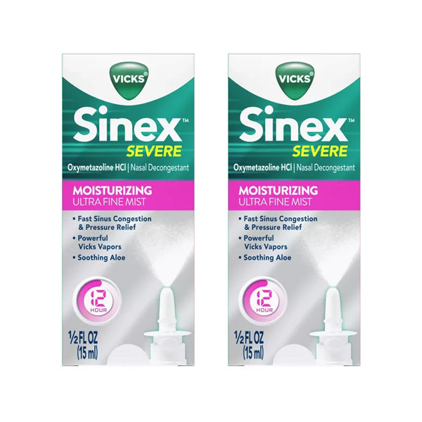 2 Pack - Vicks Sinex Severe Moisturizing Ultra Fine Mist Nasal Spray 265 Sprays