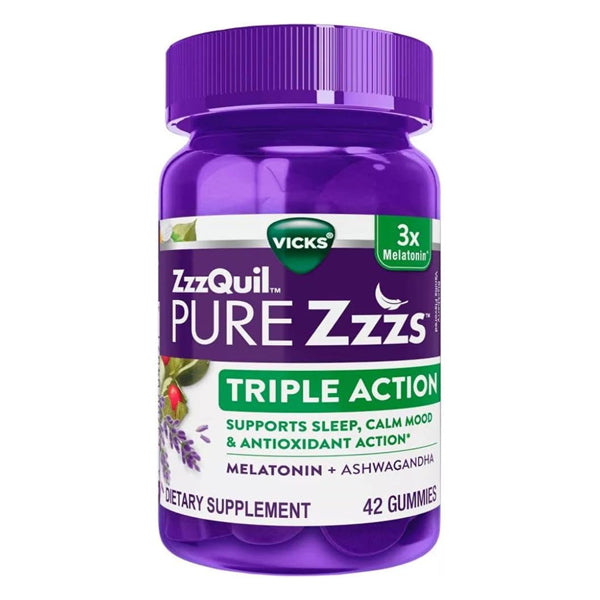 2 Pack - ZzzQuil Pure Zzzs Triple Action Gummy Melatonin Sleep Supplement 42ct