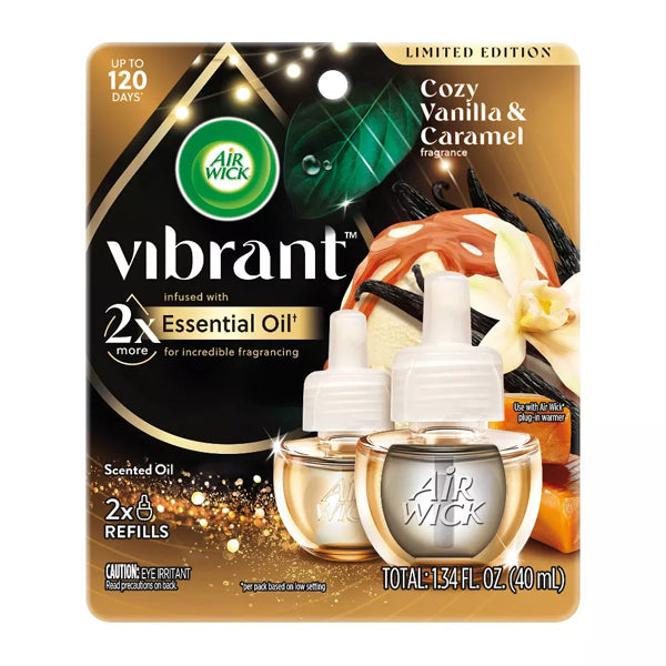 2 Pack - Air Wick Scented Oil Air Freshener Vanilla & Warm Caramel 1.34oz 2 Count Each