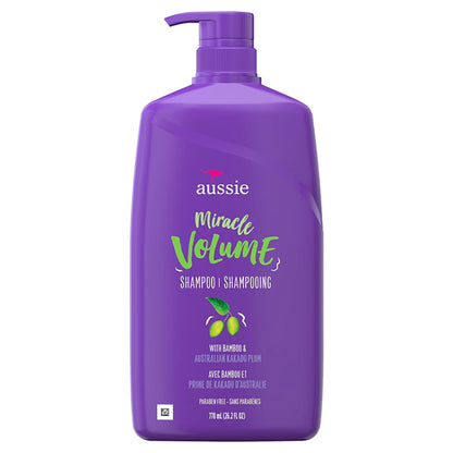 2 Pack - Aussie Miracle Volume Paraben Free Shampoo with Plum & Bamboo 26.2oz