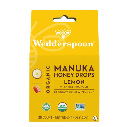 2 Pack - Wedderspoon Organic Manuka Lemon Honey Drops 20 Count Each