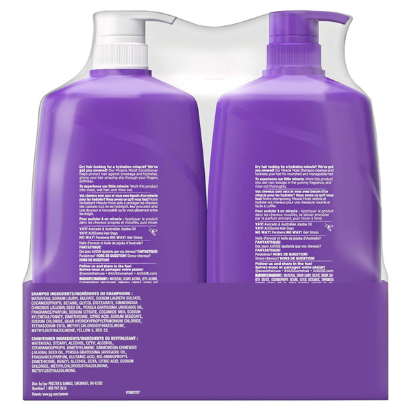 Aussie Shampoo and Conditioner Miracle Moist Shampoo and Conditioner Set 26.2 Fl Oz