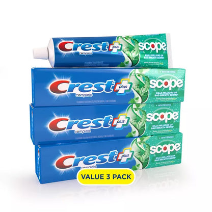 2 Pack - Crest + Scope Complete Whitening Toothpaste Minty Fresh 5.4oz 3ct Each