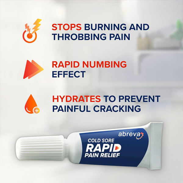 2 Pack -Abreva Cold Sore Treatment Rapid Pain Relief Cream 3 Grams Each