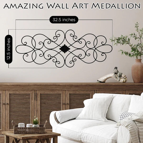 2 Pack - Wrought Iron Wall Art Decor for Living Room and Bedroom Medallion 32" x 12"