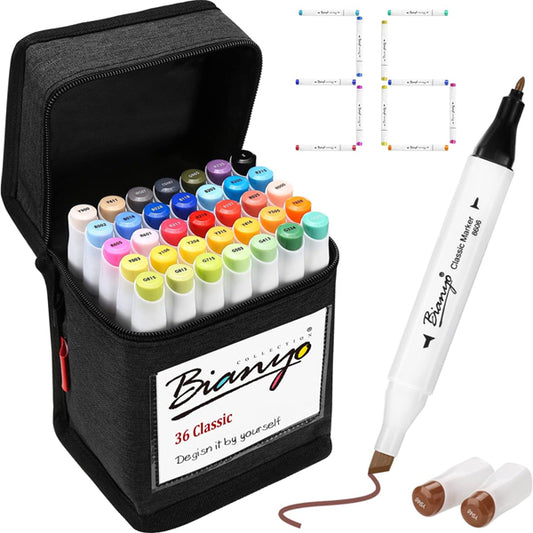 36 Colors Alcohol Based Dual Tip Art Drawing Markers Set with Black Travel Case