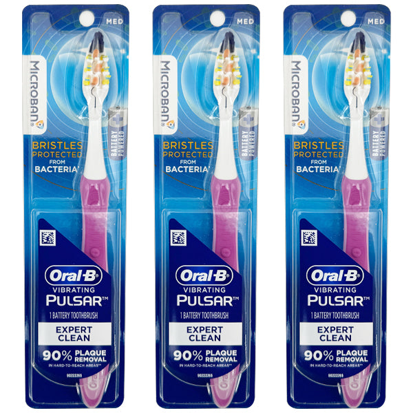 3 Pack - Oral-B Vibrating Pulsar Battery Toothbrush Expert Clean Medium Bristles - Pink