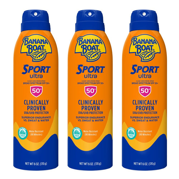 3 Pack - Banana Boat Ultra Sport Clear Spray Sunscreen Spray 50+ SPF 6oz