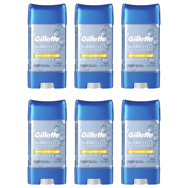 6 Pack - Gillette Clear Gel Tropical Breeze Scent Anti-Perspirant for Men 3.8 oz