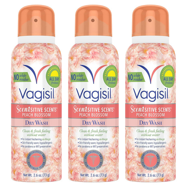 3 Pack - Vagisil Scentsitive Scents Feminine Dry Wash Deodorant Spray 2.6oz