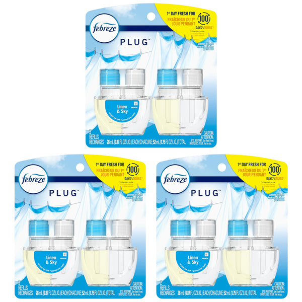 3 Pack - Febreze Dual Plug in Oil Refill Linen & Sky Scent 2 ct Each