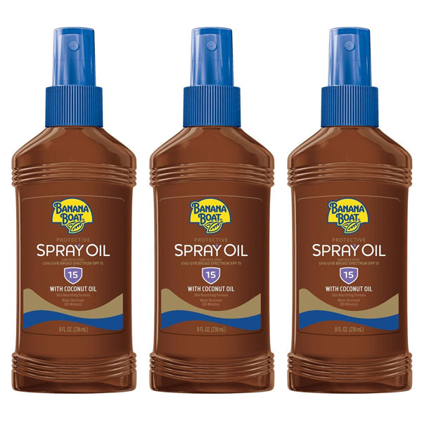 3 Pack - Banana Boat Deep Tanning Protective Spray SPF 15 with Coconut Oil 8oz