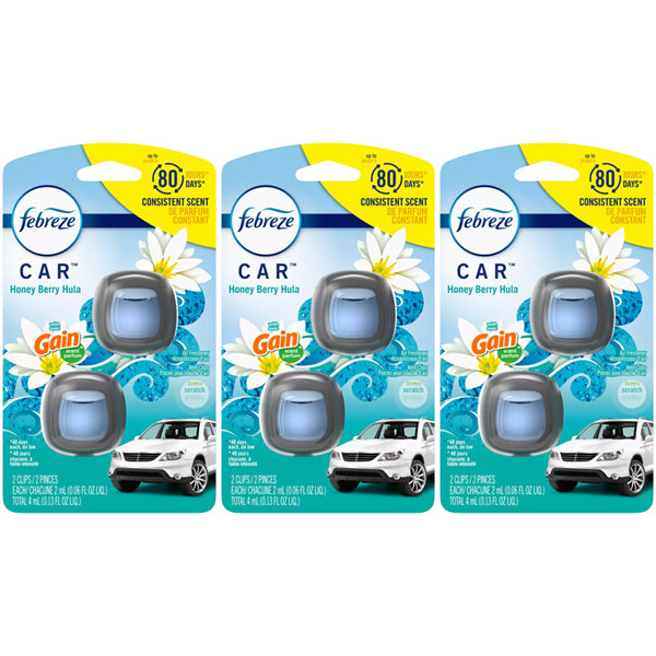 3 Pack - Febreze Car Gain Honey Berry Hula Air Freshener Vent Clips 2ct Each