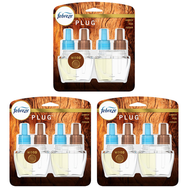 3 Pack - Febreze Fade Defy PLUG Air Freshener Wood Scent 2 ct Each