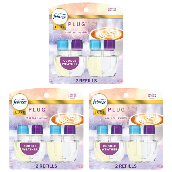 3 Pack - Febreze Fade Defy PLUG Air Freshener Cuddle Weather Chai Tea Vanilla 2 ct Each