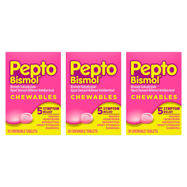 3 Pack - Pepto Bismol 5 Symptom Relief Chewable Tablets 30 ct