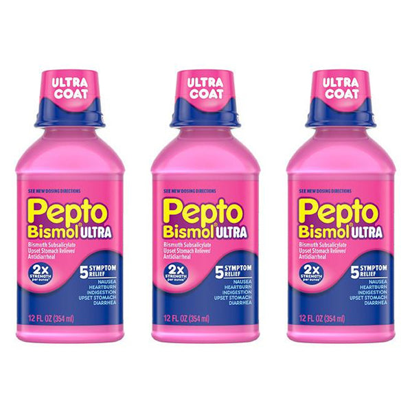 3 Pack - Pepto Bismol Liquid Ultra for Nausea Heartburn 2x Concentrated 12oz