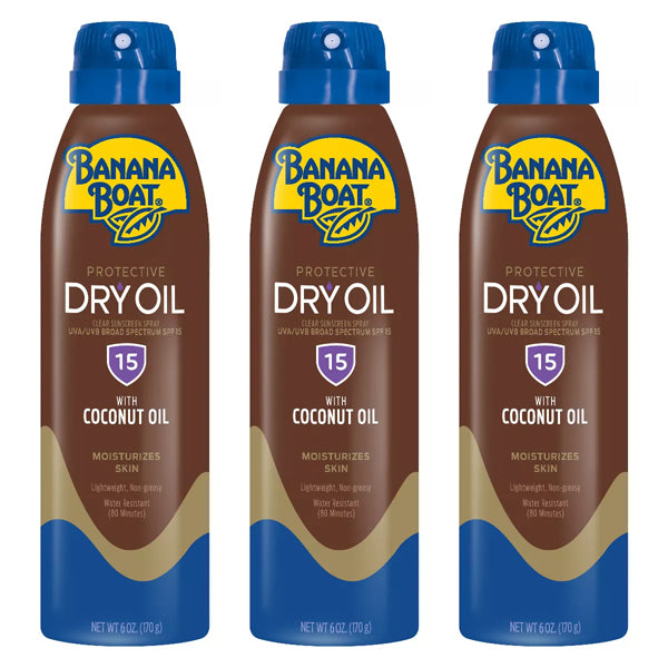 3 Pack - Banana Boat Dry Oil Clear Sunscreen Spray with Coconut Oil SPF 15 6oz