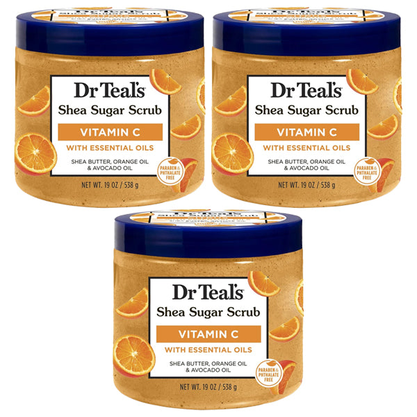 3 Pack - Dr Teal's Shea Sugar Body Scrub Vitamin C with Essential Oils 19oz