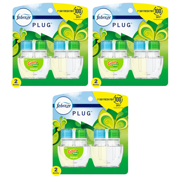 3 Pack - Febreze Plug in Air Freshener and Odor Eliminator Refill Gain Scent 2 Count Each