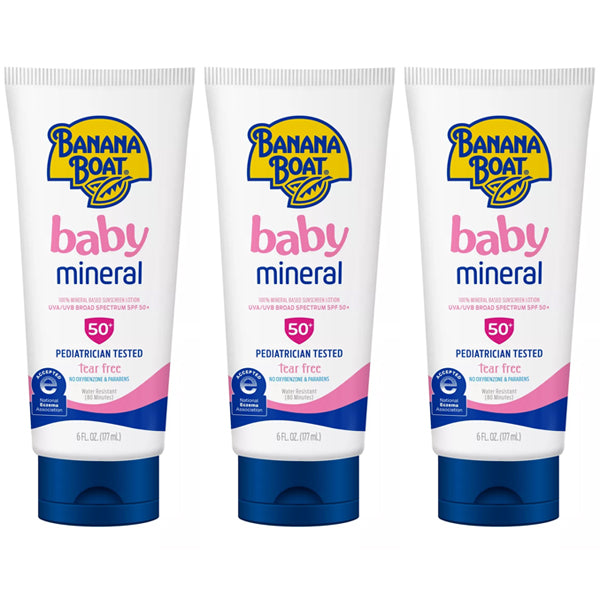 3 Pack - Banana Boat 100% Mineral Baby Sunscreen Lotion SPF 50+ 6oz