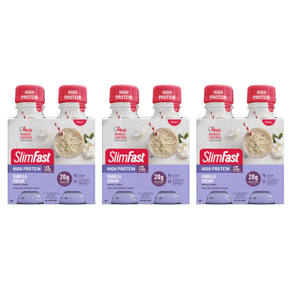 3 Pack - SlimFast High Protein Shakes Vanilla Cream 4 Count Each