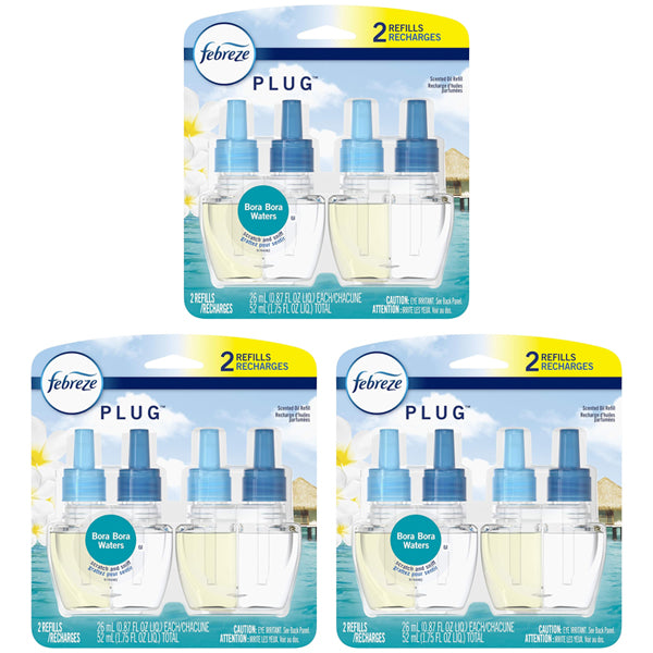 3 Pack - Febreze Fade Defy PLUG Air Freshener Refill Bora Bora Waters Scent 2 ct Each