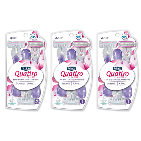 3 Pack - Schick Quattro for Women Disposable Sensitive Skin 3 Count Each