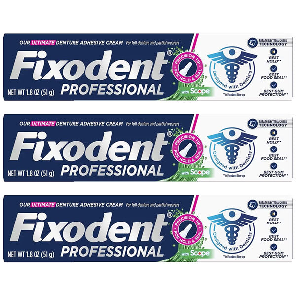 3 Pack - Fixodent Professional Plus Scope Denture Adhesive Cream, 1.8 oz