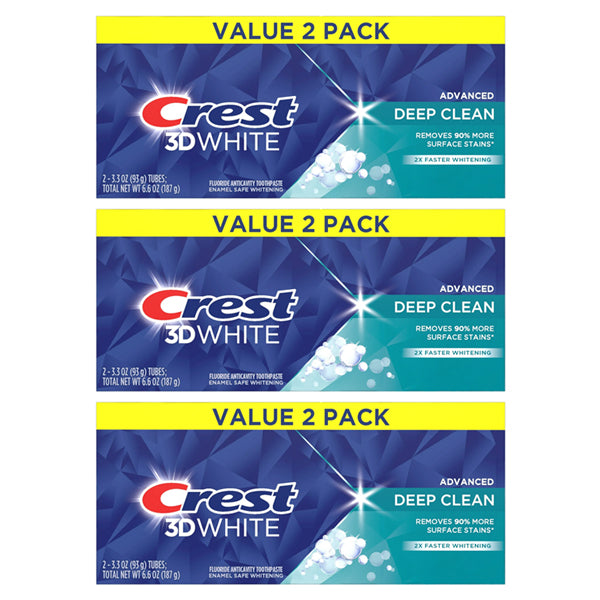 3 Pack - Crest 3D White Adv Deep Clean Whitening Toothpaste 3.3 oz Twin Pack