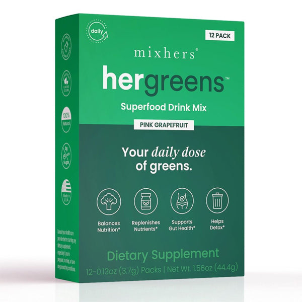 3 Pack - Mixhers Hergreens Superfood Drink Mix Pink Grapefruit 12ct Each